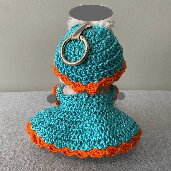 Handmade Crochet Blue Orange Outfit for 17cm Plush Doll 2-Piece Set - Picture 3 of 7